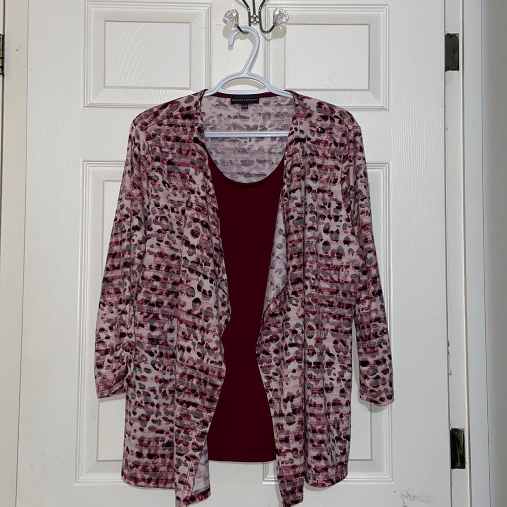 Classic Editions Ladies Fooler Top Burgundy Pink Black Size XL